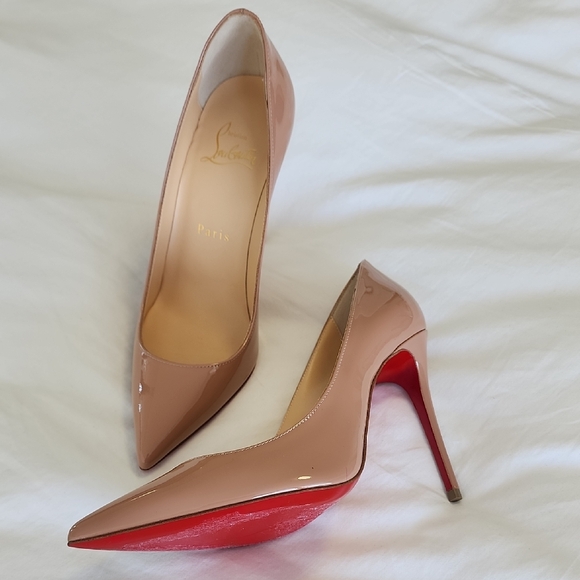 Christian Louboutin Shoes - Christian Louboutin Blush Patent Pointed-Toe Pumps with Red Sole